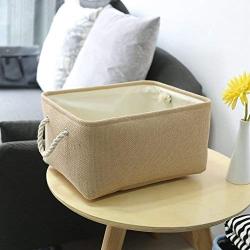 TheWarmHome Decorative Basket Rectangular Fabric Storage Bin Organizer Basket with Handles for Clothes Storage (Beige, 13.8L9.8W6.7H)