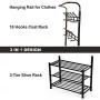 SONGMICS Entryway Coat Rack with Storage Shoe Rack Hallway Organizer 18 Hooks and 3-Tier Shelves Metal Black