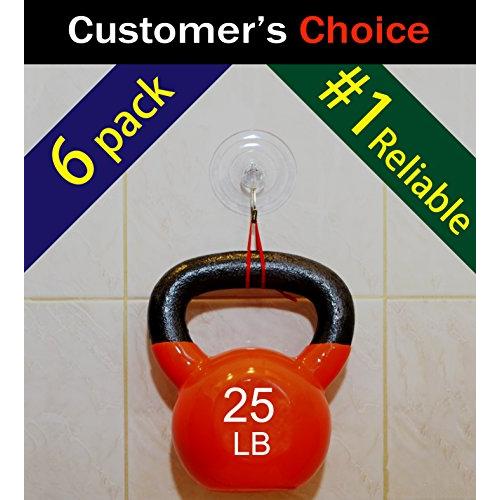 SillyCute Super Heavy Duty Suction Cup Hook, Suction Lasts Years, Strong Hanger for Bathroom, Kitchen Accessories, Wreath, Bird Feeder, Christmas Lights and More, Clear, 3 1/4", 6-Pack