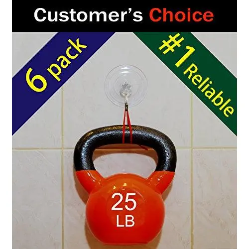 SillyCute Super Heavy Duty Suction Cup Hook, Suction Lasts Years, Strong Hanger for Bathroom, Kitchen Accessories, Wreath, Bird Feeder, Christmas Lights and More, Clear, 3 1/4&quot, 6-Pack