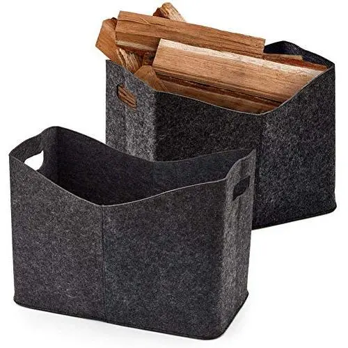 EZOWare 2 Pack Extra Large Collapsible Felt Storage Basket, Thick Felt Fabric Foldable Bin Cube Organizer Set with Handles for Kids Playroom Toys Bedroom Firewood Laundry Home Office - Dark Gray