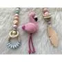 Pink and gray baby gym mobiles.Set of 3: Flamingo, feather, ring. Wooden play gym hangers. Crochet rattle. Baby shower gift. Sensory development.