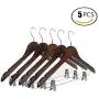 Emango Wooden Pant Hanger, 10-Pack Natural Finish Wooden Suit Hangers with Steel 2-Adjustable Clips and Anti-rust Hooks, Skirt Hangers, Standard Clothes Hangers