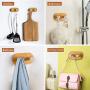 PHASAT SUS 304 Stainless Steel Bamboo Wood Robe Hook Large Double Bath Hook Wall Mounted Towel Rack Two Hooks 3M Sticker Adhesive Hooks, Clothes Hangers Office Home Kitchen Brushed Nickel X2-002