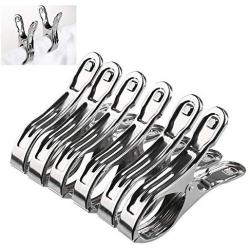 RuiLing 12pcs Giant Clothes Peg Stainless Steel Beach Towel Clips Windproof Clothespins Drying Racks Retaining Clip Hanger 8.5cm + 12cm