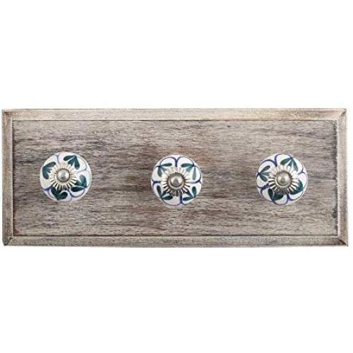Indianshelf Handmade 1 Artistic Vintage Green Wooden Shamrock Key Hooks Hangers/Clothes Hooks for Doors