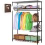 LANGRIA Heavy Duty Wire Shelving Garment Rack Clothes Rack, Portable Clothes Closet Wardrobe,Compact Zip Closet, Extra Large Wardrobe Storage Rack/Organizer, Hanging Rod,Capacity 420 lbs, Dark Brown
