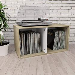 vidaXL LP Record Album Storage Shelf | Storage Cube, Rack, Cabinet, Bookcase, Organizer for Vintage LP Records | Stackable | 2-Shelf Vinyl Storage Boxes | White and Sonoma Oak 28&quotx13.4&quotx14.2"