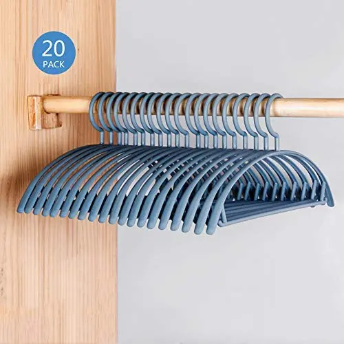 PeiQiH 20 Pack Shirt Clothes Hangers, Home No-Trace Multifunctional Durable and Slim Space Saving Heavy Duty Plastic Coats Adult Standard Hangers-Blue 40.8x19.5cm