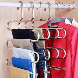 Windwinevine 5 Layers S Shape Multifunctional Clothes Hangers Pants Storage Hangers Cloth Rack Multilayer Storage Cloth Hanger