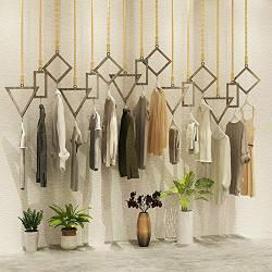 Vintage Drying Rack Hanger, Handmade Cotton Rope Chain Ceiling Mount Hanger, Solid Wood Commercial Retail Clothing Display Stand, for Bedroom/Laundry Clothes Rail/Clothing Shop ZDDAB