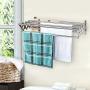 Mertonzo  Folding Clothes Drying Rack Wall Mount, 304 Stainless Steel Retractable Laundry Drying Rack/ Bathroom Towel Rack with Hooks, Rustproof Space-Saving Clothing Hanger for Indoor Outdoor