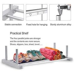 CONBOLA Heavy Duty Clothes Rolling Rack, Adjustable Double Rods Garment Hanging Stand with Shelves on Wheels for Drying Hanging Clothes Aluminum Alloy (Silver)