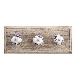 Indianshelf Handmade 1 Artistic Vintage Blue Wooden Leaf Crackle Coat Hooks Holders/Key Hooks for Wall