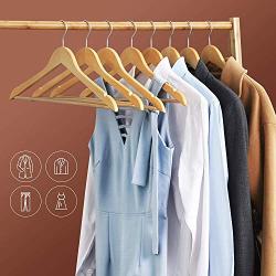 Second Sunny Clothes Hangers Natural Wooden Wood Clothes Coat Hangers with Round Trouser Bar and Shoulder Notches, Pack of 50 Grade A