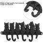 Wall Hooks Cat Kitten Tail Keys Rack Decorative Wall-Mounted Black Cast Iron Metal Hanger with 4 Hooks for Hanging Keys Hats Coats Scarves Bags Purses and More