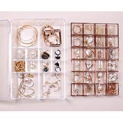 Mymazn Plastic Clear Jewelry Organizer Boxes for Women, Girls | Small Jewelry Case Storage Bracelets, Rings, Earrings Holder Tray (2 Layer, Brown)