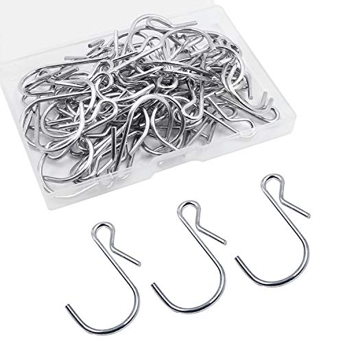 ESFUN 50 Pack Polished Metal Steel Clip Type Small Hanging Hooks Wire S Hooks Connector Hangers with Storage Box, Holds up to 10 lbs