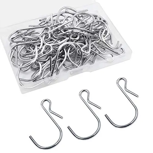 ESFUN 50 Pack Polished Metal Steel Clip Type Small Hanging Hooks Wire S Hooks Connector Hangers with Storage Box, Holds up to 10 lbs ESFUN 50 Pack Polished Metal Steel Clip Type Small Hanging Hooks Wire S Hooks Connector Hangers with Storage Box, Holds up to 10 lbs