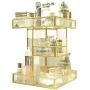 360 Degree Rotation Makeup Organizer Antique Countertop Cosmetic Storage Boxes Mirror Glass Beauty Display, Gold Spin Large Capacity Holder for Brushes Lipsticks Skincare Toner