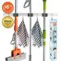 Broom Mop Holder Wall Mount | 16" No Slide Wall Stud Installation | Organization Hanger with 3 Unit Clamps & 4 Utility Hooks for Closet, Garage, Kitchen, Storage | Mounted Tool Rack Organizer (2-Pack) Broom Mop Holder Wall Mount | 16" No Slide Wall Stud Installation | Organization Hanger with 3 Unit Clamps & 4 Utility Hooks for Closet, Garage, Kitchen, Storage | Mounted Tool Rack Organizer (2-Pack)