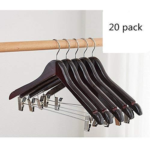 Iddefee Clothes Hanger Adult Wooden Hangers with Clips Non-Slip for Clothing Pants Skirt Clothes Hangers Everyday Standard Use Clothing Hangers 20 Pack Pants Hangers (Color : Black, Size : 45x26.5cm)