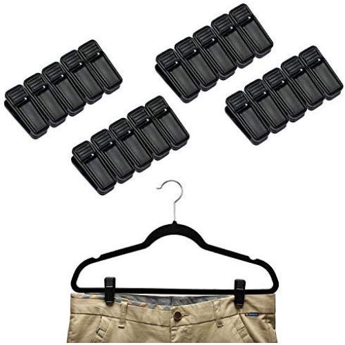 SUNTRADE 20 Pack Plastic Finger Clips for Hangers,Strong Pinch Grip Clips for Use with Slim-line Clothes Hangers, Clips for Velvet Hangers (20, Black)