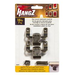 HangZ 34051 Flat Mount Sawtooth Picture Hook and Hanger Kit, 15lb, Antique Brass