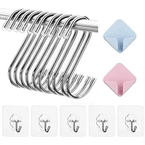 ORYXBOOST 17Packs Adhesive Hook Kitchen Wall Hook- 10Pcs Heavy Duty S Hooks, 5Pcs Coat Hooks, 2Pcs Plastic Adhesive Hooks for Plugs Toothbrush (17PCS - Silver) ORYXBOOST 17Packs Adhesive Hook Kitchen Wall Hook- 10Pcs Heavy Duty S Hooks, 5Pcs Coat Hooks, 2Pcs Plastic Adhesive Hooks for Plugs Toothbrush (17PCS - Silver)