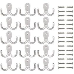 eBoot 15 Pieces Double Prong Robe Hook Retro Cloth Hanger with 30 Pieces Screws (Silver)