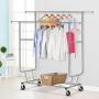 300 Lbs Heavy Duty - Adjustable Rolling Clothing Garment Rack Commercial Grade Steel Extendable Hanger Drying Organizer Chrome Finish Storage Shelf With Wheels Suitable Bedroom, Balcony, Yard Or Shopp