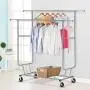 300 Lbs Heavy Duty - Adjustable Rolling Clothing Garment Rack Commercial Grade Steel Extendable Hanger Drying Organizer Chrome Finish Storage Shelf With Wheels Suitable Bedroom, Balcony, Yard Or Shopp