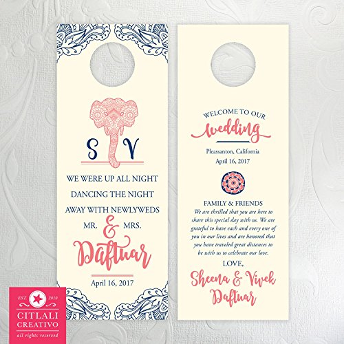 Do Not Disturb Wedding Door Hangers (set of 10) Paisley Elephant
