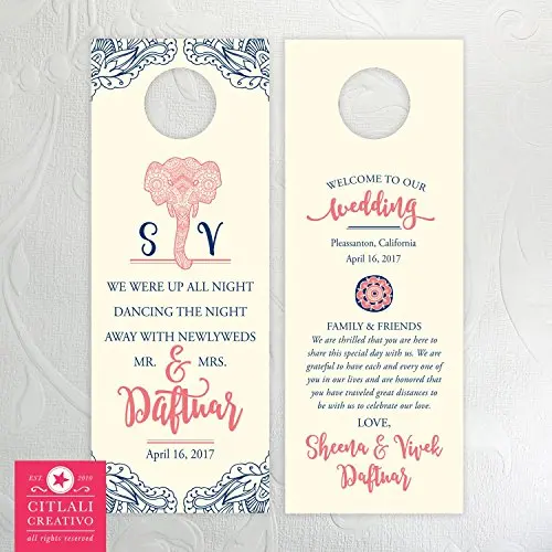 Do Not Disturb Wedding Door Hangers (set of 10) Paisley Elephant