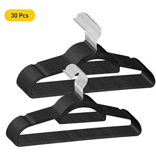 IEOKE Plastic Hangers for Clothes - 30 Pack Lightweight Space Saving Black Clothes Hangers, Heavy Duty Hangers with Notches on Shoulders for Skirts Suits Coats Scarves and Camisole