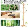 LANGRIA Coat Hook Bamboo Wooden Coat Rack and Hook Rack with 3 Tiers 12 Hooks and Solid Feet Hall Tree Coat Rack for Clothes Scarves and Hats, Bamboo Natural Color