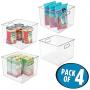 mDesign Plastic Food Storage Container Bin with Handles - for Kitchen, Pantry, Cabinet, Fridge/Freezer - Large Organizer for Snacks, Produce, Vegetables, Pasta - BPA Free, 10" Square, 4 Pack - Clear