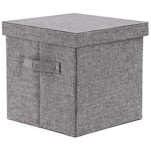 Ranslen Large Decorative Storage Bin with Lid Canvas Fabric Collapsible Storage Boxes Organizer Container with Handle- Grey for Bedroom, Home, Closet, Living Room