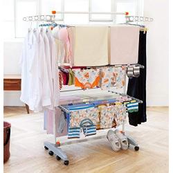 Foldable, Rolling, Stainless Steel Rods & Compact Storage Laundry Clothes Drying Rack System, Made-in-Korea, Premium Size