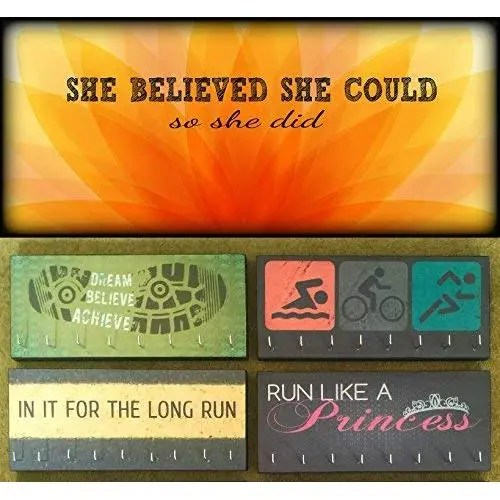 Race Medal Holder/Athletic Medal Hanger - SHE BELIEVED SHE COULD SO SHE DID. Wood Wall Mounted Medal Organizer. CUSTOMIZATION Available