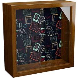 NA Book Lovers Gifts | 6x6x2 Memorabilia Shadow Boxes | Wooden Keepsake with Glass Front | Framed Wall Decor for Readers | Reading Gift for Bookworm | Decorative Wood Storage Box