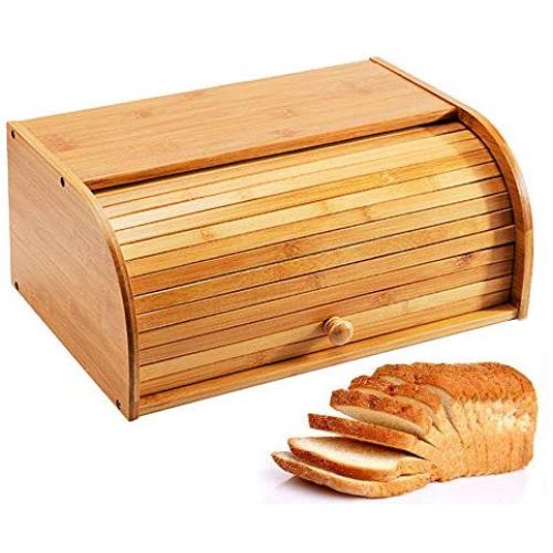 Jolitac Bread Boxes Large Countertop Bread Storage Bin Bamboo Wood Roll Top Bread Boxes Kitchen Food Storage Large Capacity Bread Keeper