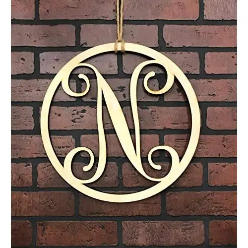 Monogram Door Hanger | Vine Letter N | Unpainted Natural Wood Finish | Great for Year Round Door Decor