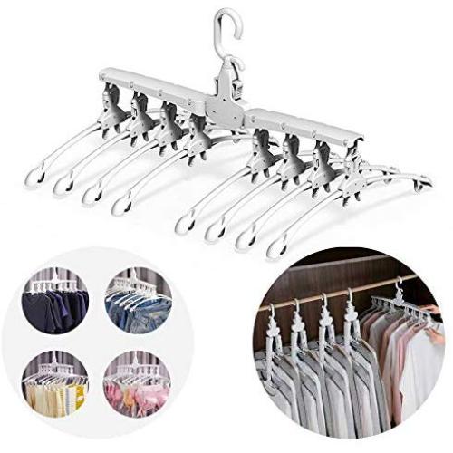 Blnboimrun 8 in 1 White Magic Plastic Hangers，360 Degrees Rotate Slip Resistant Standard Clothing Hanger，Space Saving Solution for Your，Closet Ideal for Everyday Use (with Clips)