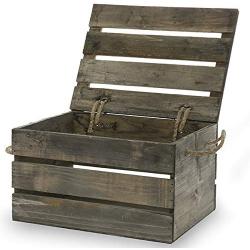 The Lucky Clover Trading Antique Wood Crate Storage Boxes with Swing Lid, 11", Natural