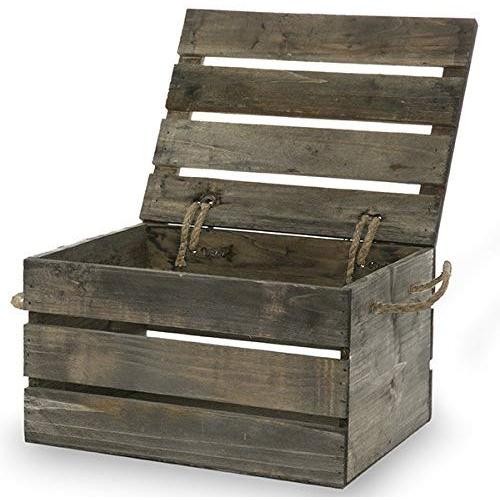 The Lucky Clover Trading Antique Wood Crate Storage Boxes with Swing Lid, 11", Natural