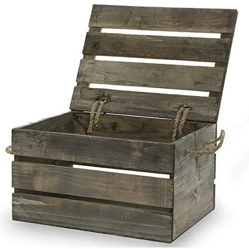 The Lucky Clover Trading Antique Wood Crate Storage Boxes with Swing Lid, 11", Natural The Lucky Clover Trading Antique Wood Crate Storage Boxes with Swing Lid, 11", Natural