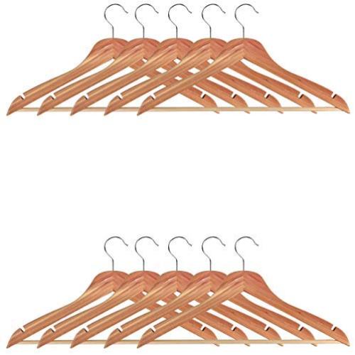 Milwerks Natural Cedar Wooden Clothes Hangers, 12 Pack - 17.5 Inch Wide Premium Heavy-Duty Wood Hanger with Notches and Non-Slip Pants Bar - Strong 360-Degree Swivel Chrome Hook