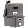 InStorages Collapsible File Boxes Storage Organizer with Lid，Decorative Linen Filing and Letter/Legal Storage Bins Grey(2 Pack)