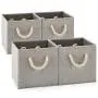 Set of 4 EZOWare Foldable Bamboo Fabric Storage Bin with Cotton Rope Handle, Collapsible Resistant Basket Boxes Organizer for Shelves, Closet, and More ? (10.5x11x10.5 inch) (Gray/Gray)